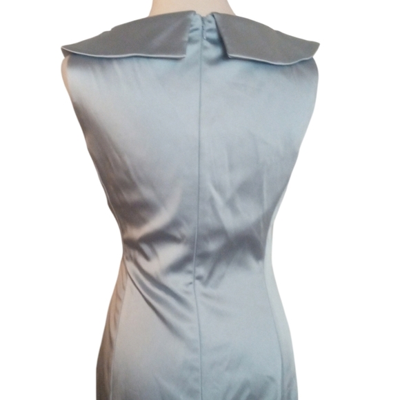 Tahari Powder Blue Collared Neckline Ruched Side Satin Cocktail Dress Size 2 - Picture 7 of 10